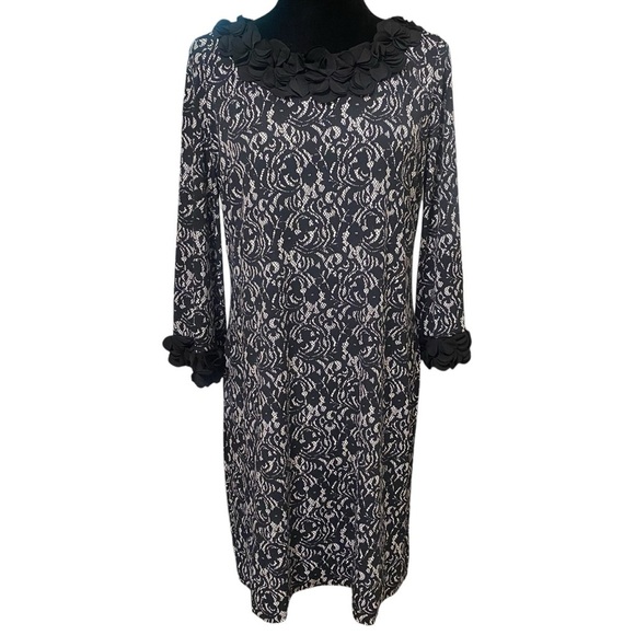 Alfani Black Lace Ruffle Sheath Dress Whimsigoth Floral Retro Medium - Picture 1 of 4